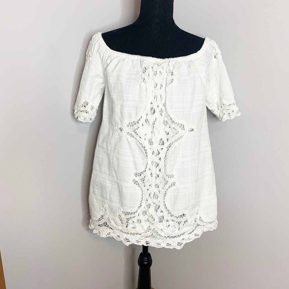 Free People Oversized BOHO White Scoop Top